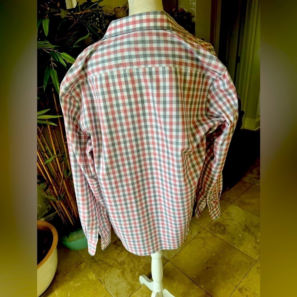 Egara Men’s long sleeve button-down shirt, large NWOT. Red, white black check. - Picture 6 of 11